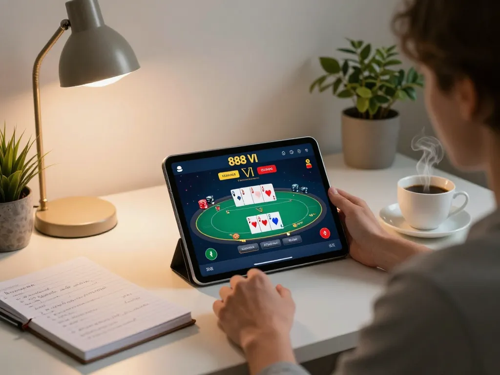 Engaging gameplay on the 888 VI app in a cozy home setting