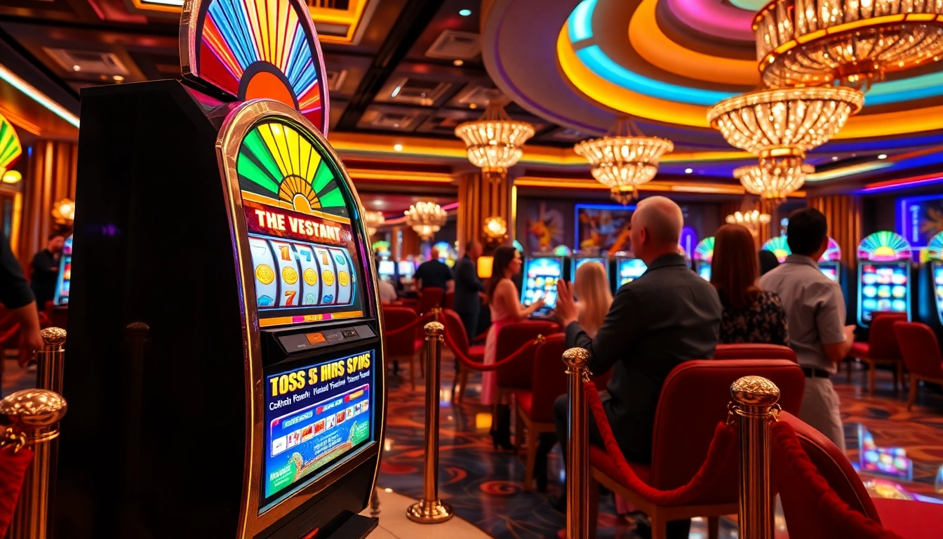 Menangkan bandar slot dengan mesin permainan yang bersinar dan pemain bersemangat.