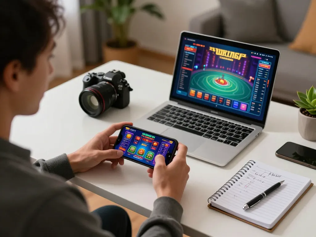 Experience mobile gaming excitement on MM 88 with vibrant graphics in a cozy home setup.