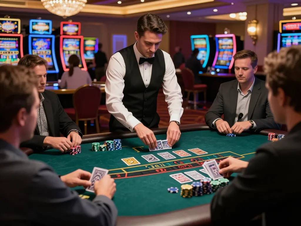 Players engaging in blackjack at SHBET casino, with cards and chips creating excitement and strategy.