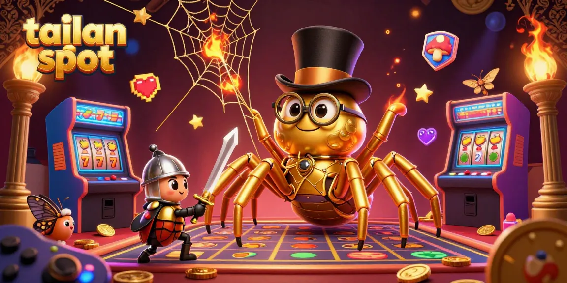 Experience the excitement of tailan slot with a vibrant 3D casino illustration featuring golden tarantulas, knights, and dynamic gaming elements.