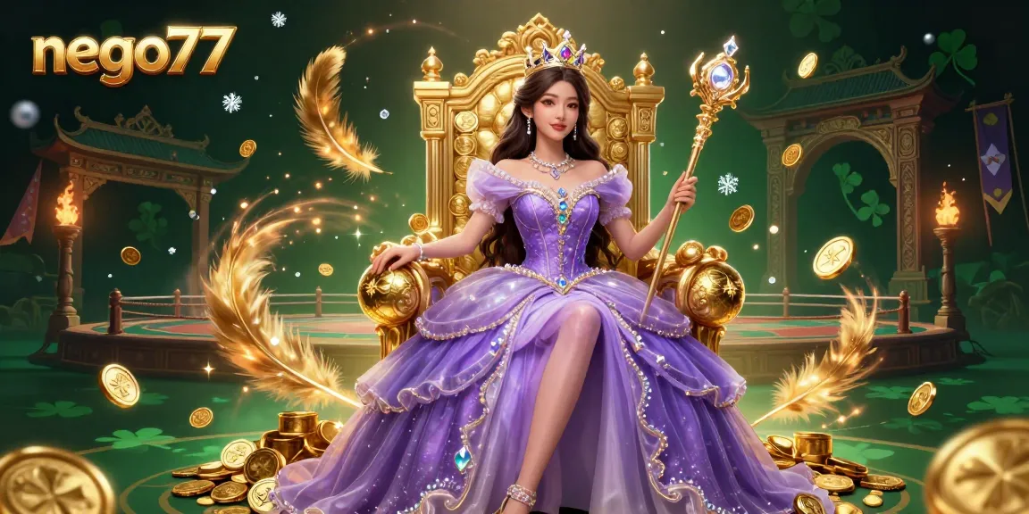 Engage with nego77's immersive casino experience featuring vibrant game elements and an enchanting princess.