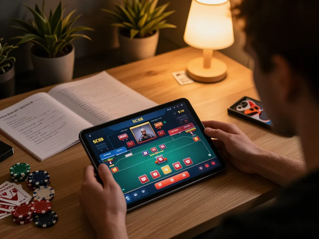 Player engages with SC88 online poker app, showing strategic gameplay setup