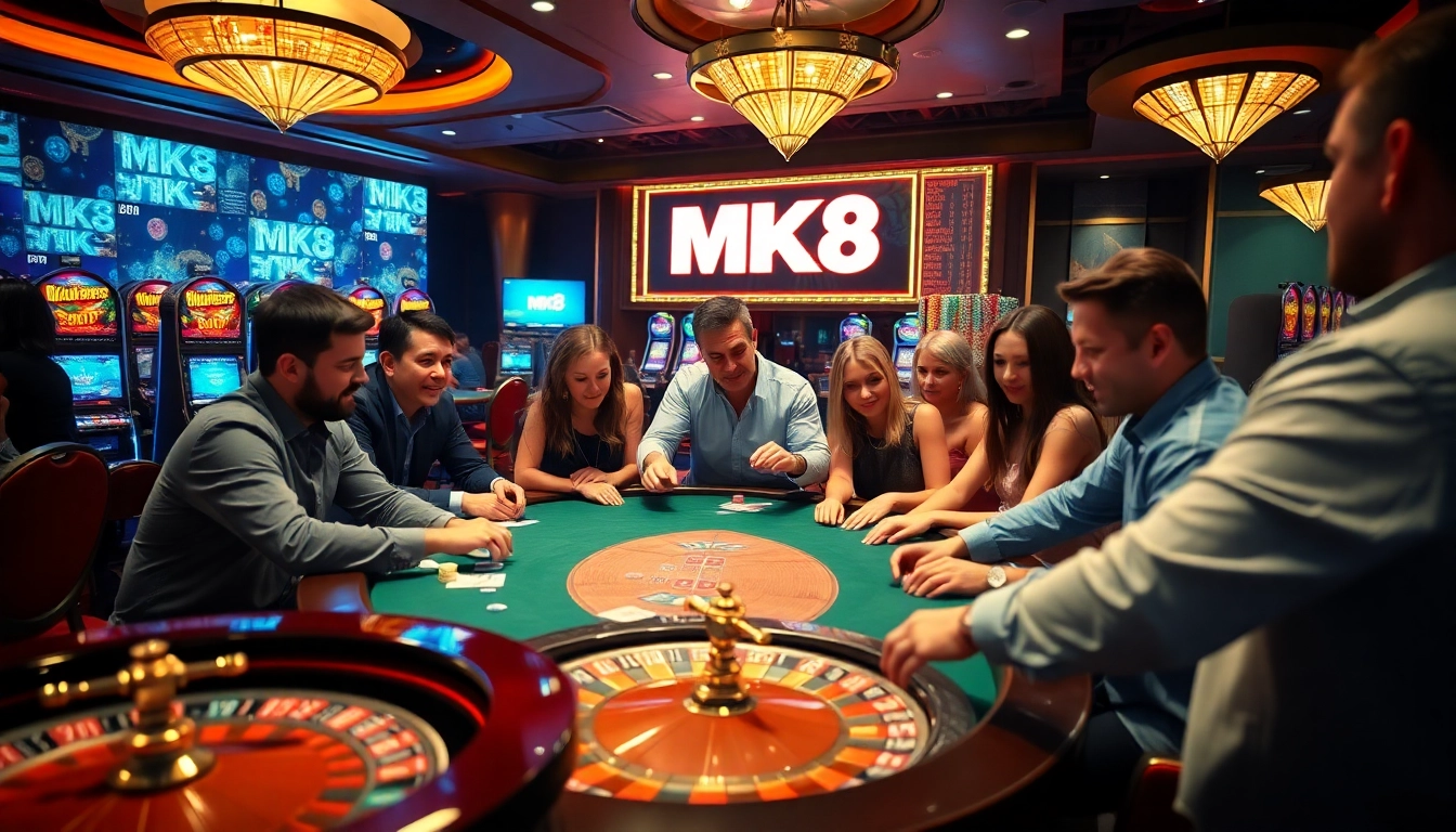 Players enjoying high-stakes games at MK8 casino, vibrant atmosphere on display.