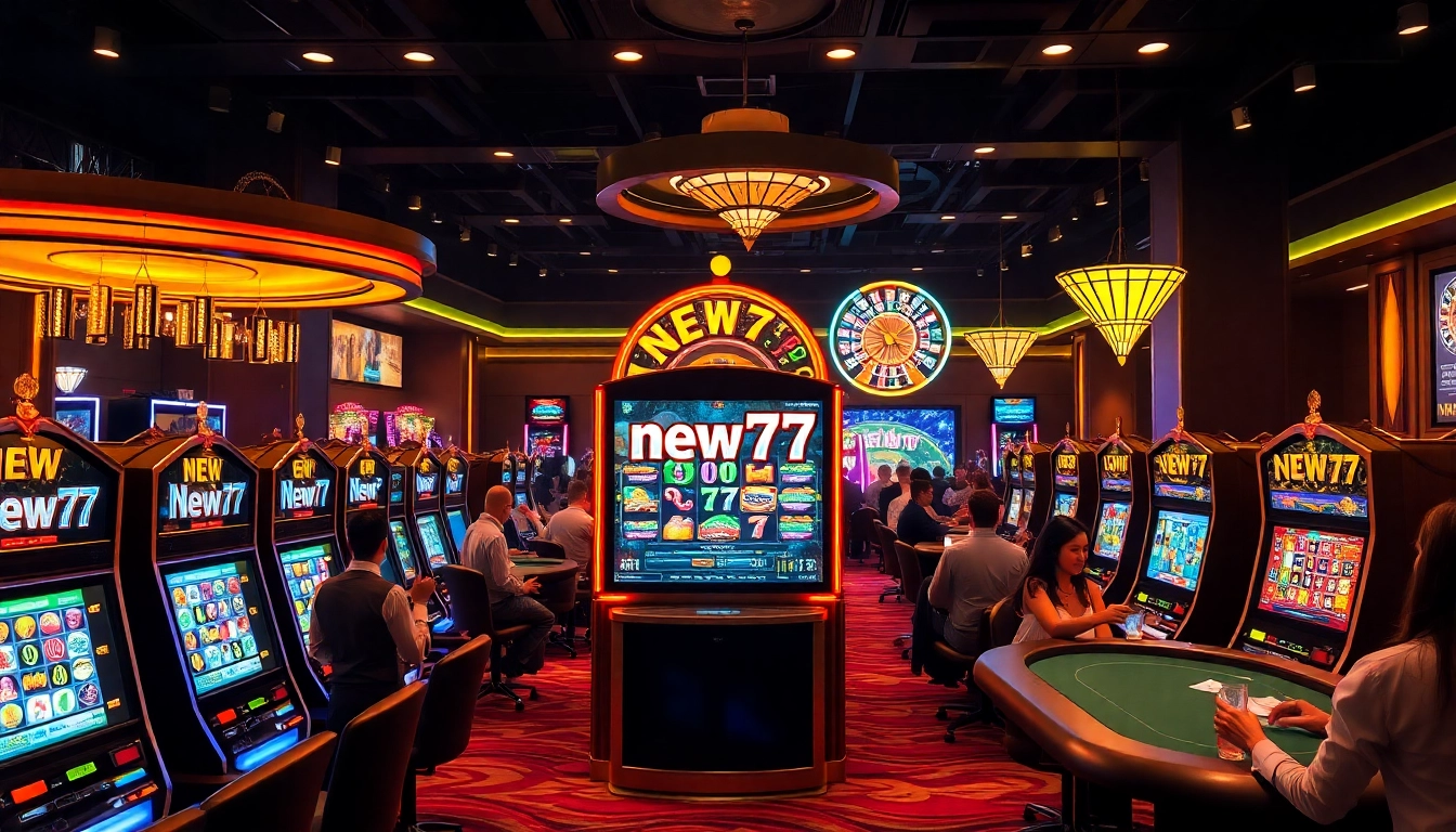 Exciting new77 slot gaming experience with vibrant lights and luxury casino atmosphere.