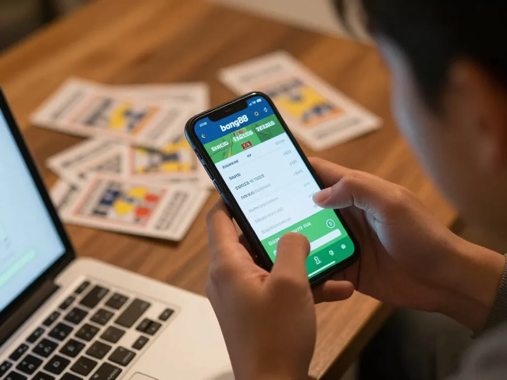 Bong88 betting app shown on smartphone, engaging user in a strategic online gambling experience