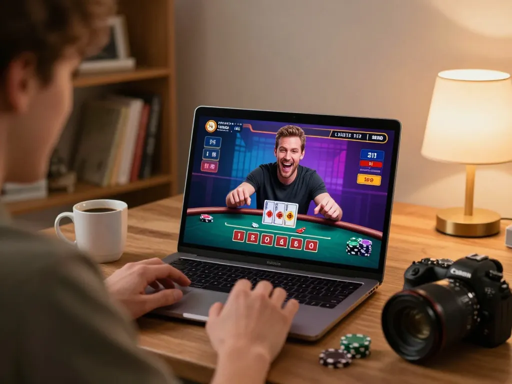 BL555 live dealer Blackjack setup showcasing an engaged player at home in a cozy environment.