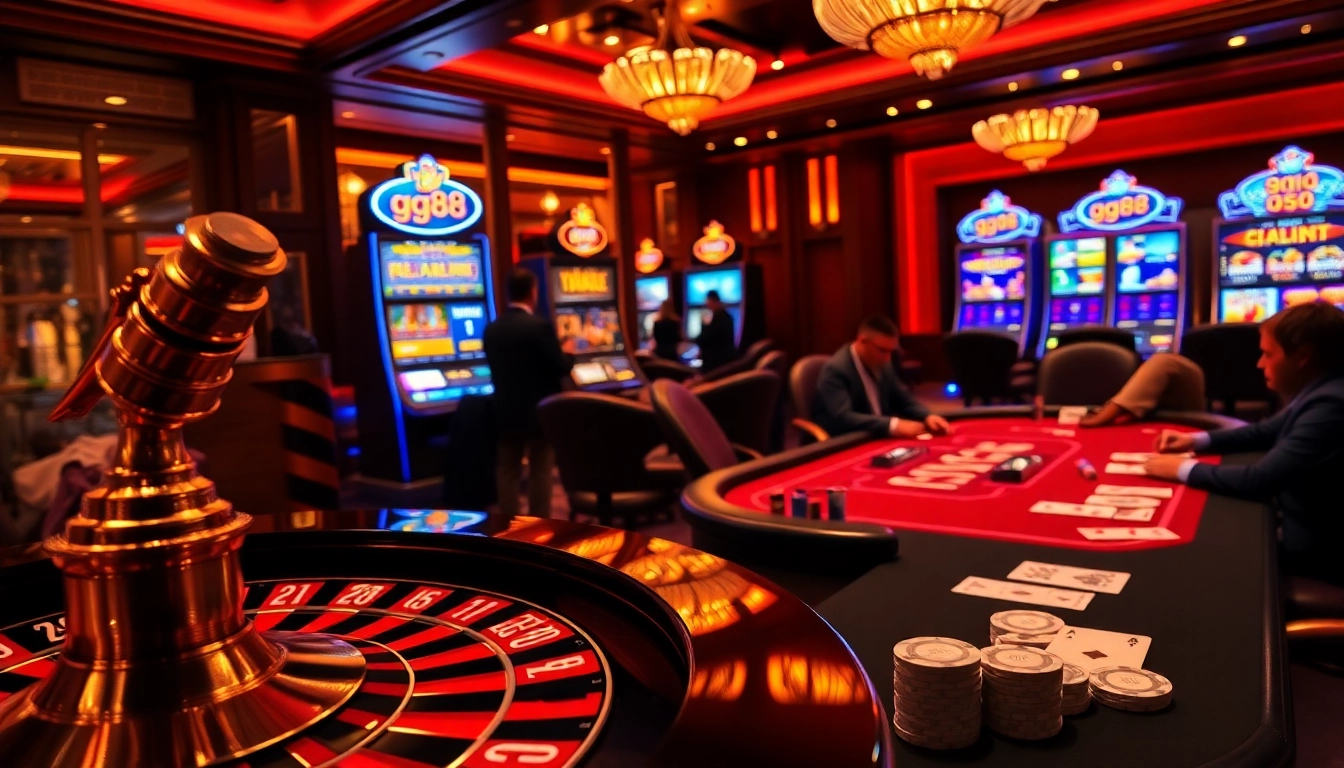 Engage in thrilling gambling at gg88 casino with luxury gaming tables and vibrant slot machines.