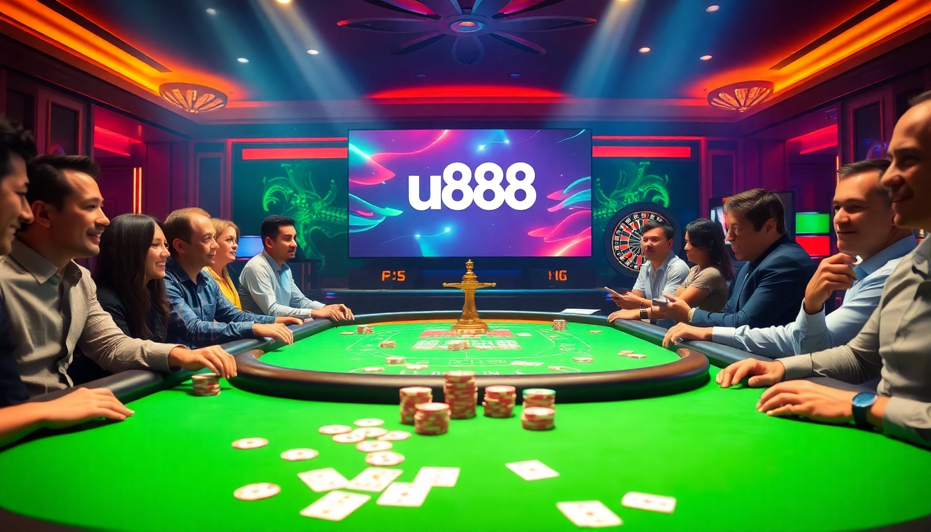 Experience thrilling gameplay at u888 with an engaging poker table scene filled with excitement.