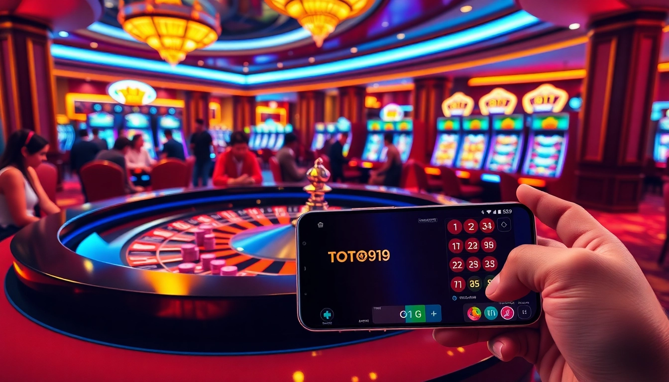 Toto919 gamers enjoy vibrant roulette and slot experiences in a luxurious casino atmosphere.