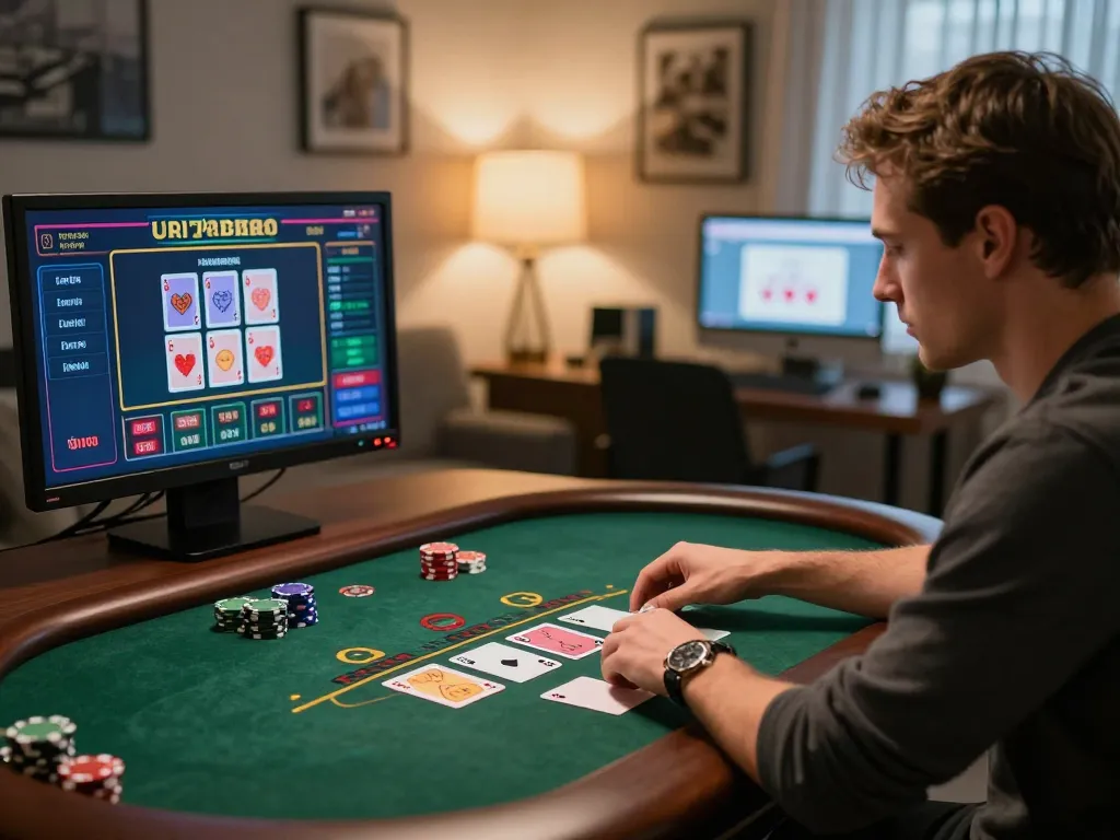 TR88 player engaging in live dealer blackjack at home, showcasing online gaming excitement.