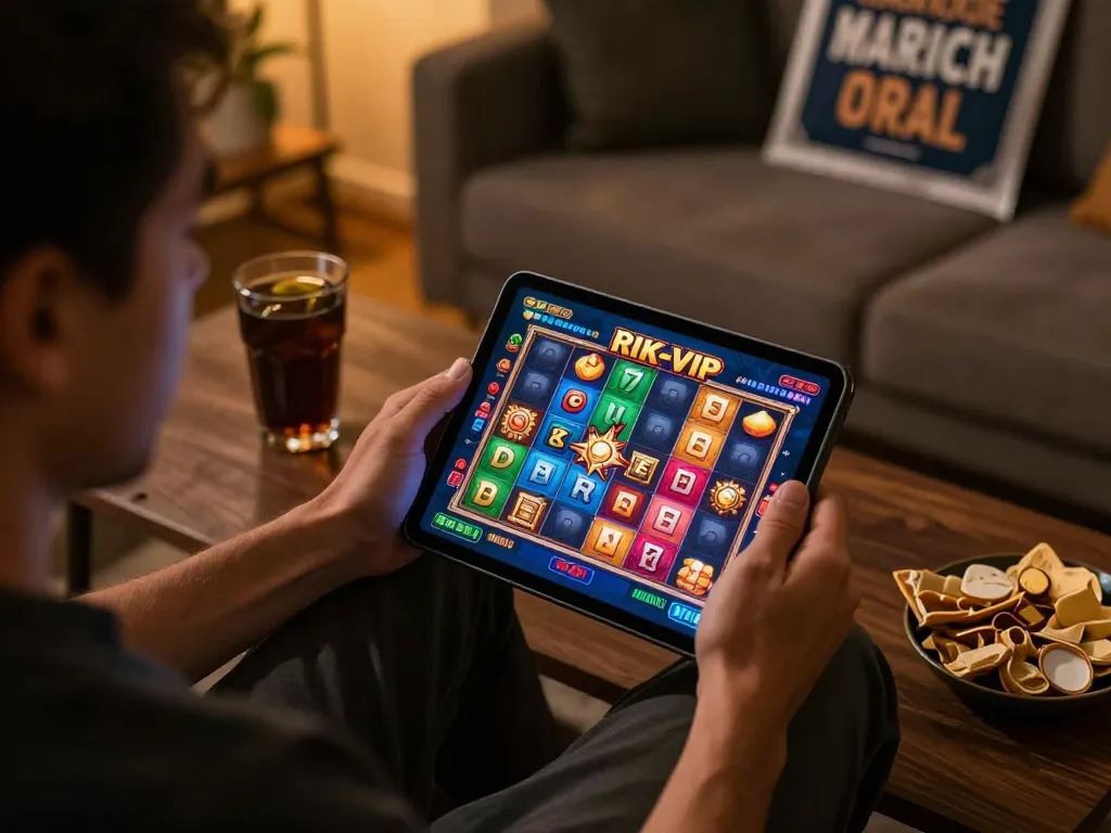 Player experiencing Barbarrian Rikvip on tablet, immersed in exciting online gaming.