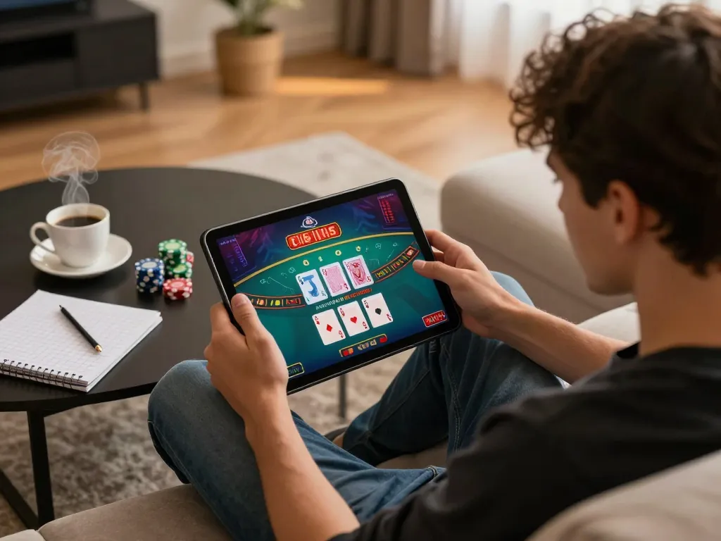 jae888 engaging in thrilling online blackjack from home, capturing strategic gameplay atmosphere
