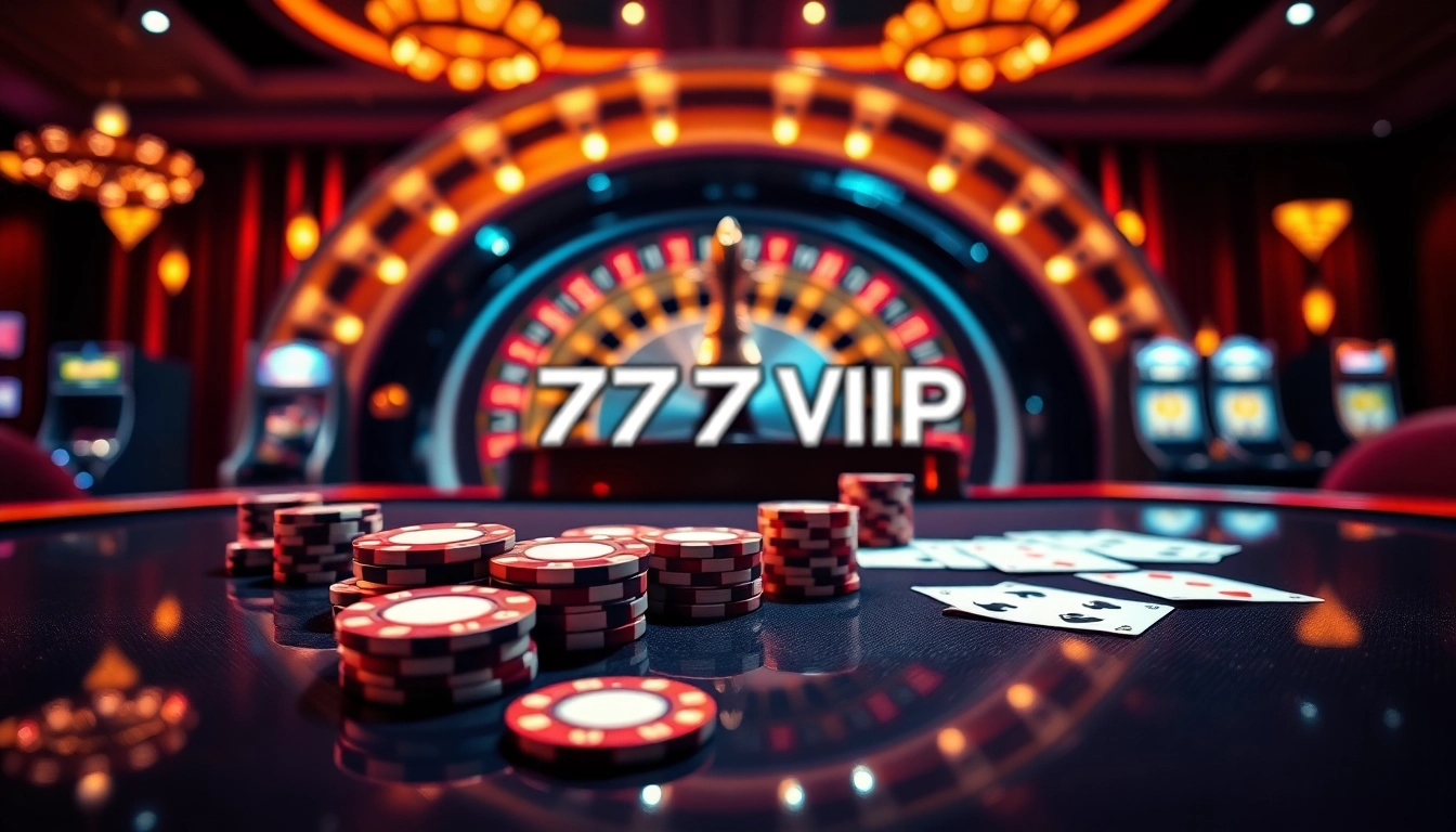 Experience the excitement of 777VIP online gaming with a vibrant casino interface featuring cards and roulette.