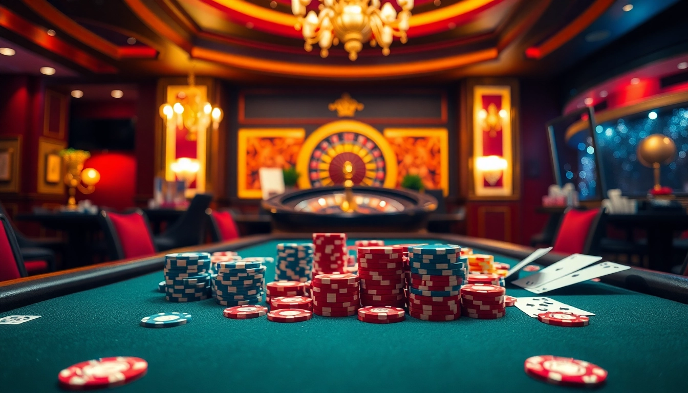Experience the excitement of situs aresgacor with vibrant poker chips and cards at a luxurious casino.
