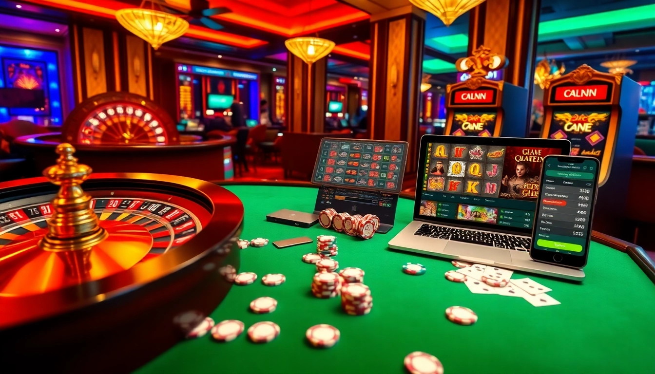 Berpartisipasi dalam perjudian online yang mendebarkan dengan Datukwin, menampilkan meja kasino yang berwarna-warni dan mesin slot.