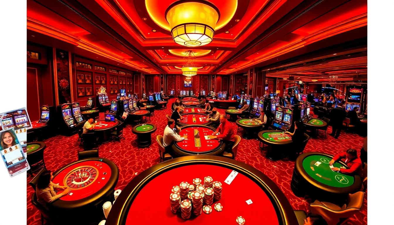 Engaged players at a luxurious casino featuring MMOO-themed games and vibrant gambling atmosphere.