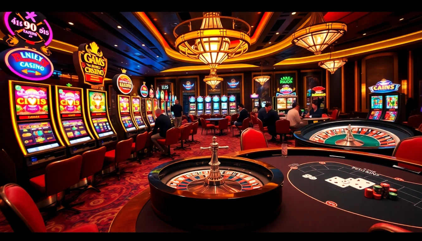 Experience the excitement of U888's luxury casino with vibrant slot machines and a classic roulette wheel.