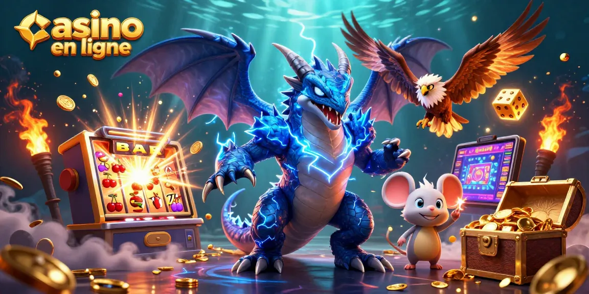 Vivez l'excitation du casino en ligne avec cette illustration 3D dynamique de personnages et éléments de jeu.