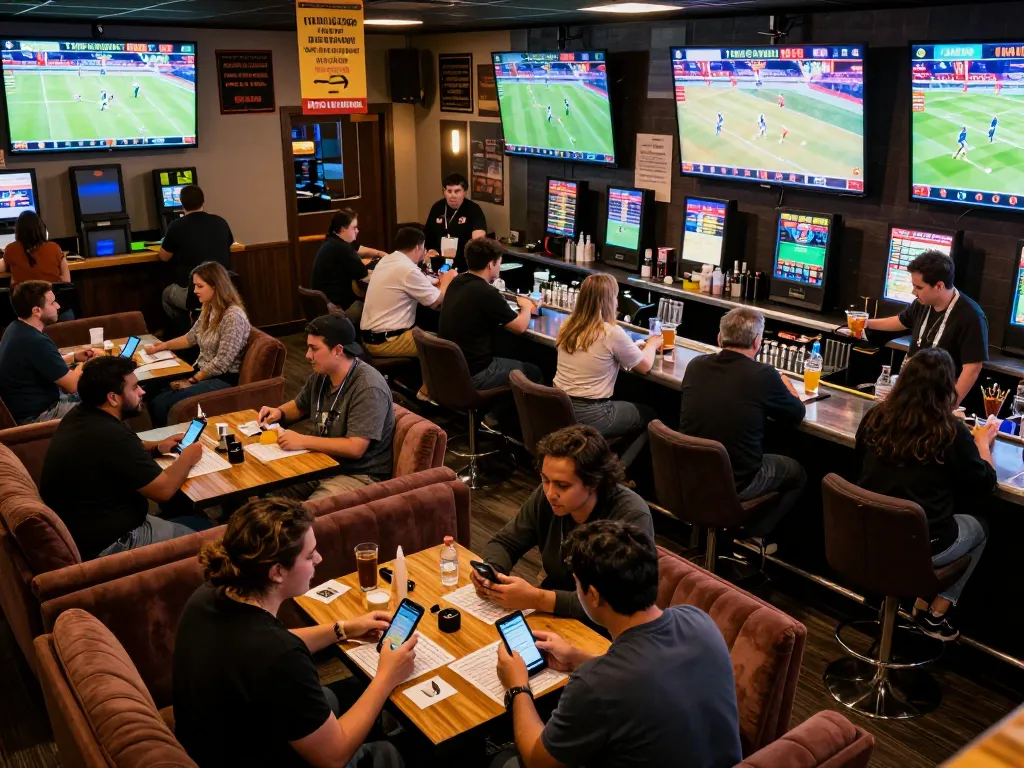 C168 sports betting scene with fans engaged in live betting excitement