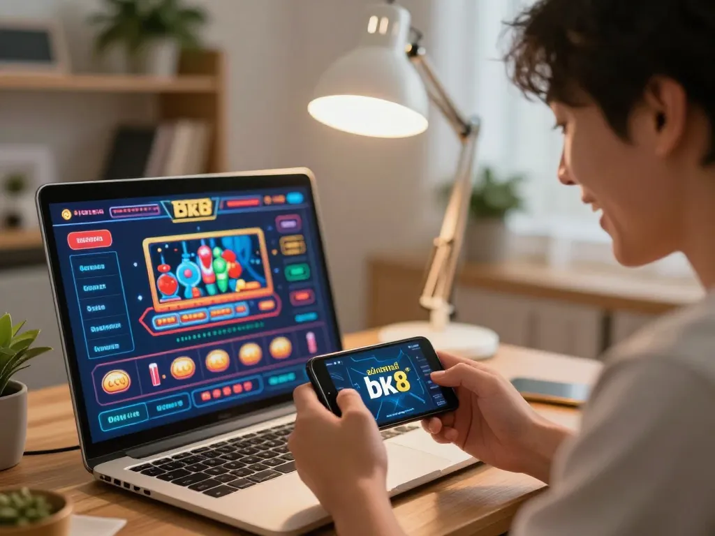 Engaging with สมัครสมาชิก bk8 on a smartphone, experiencing thrilling online gaming.