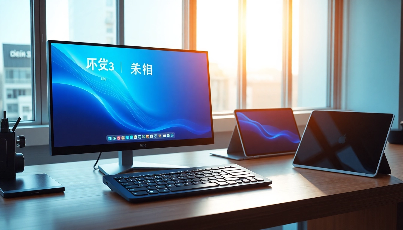 Innovative workplace showcasing 搜狗拼音输入法 on various devices for seamless input experience.