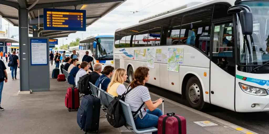 Transport persoane Moldova Europa în stația de autobuz, așteptând livrarea colete.