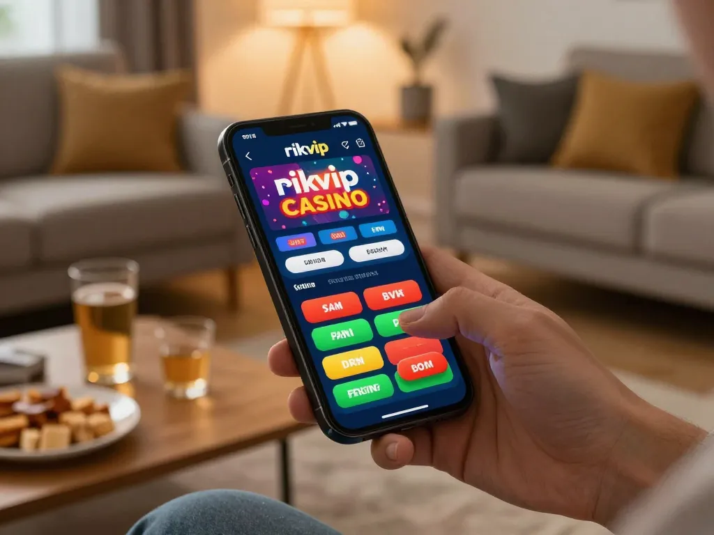 Engaging with the rikvip app for online gaming, showcasing dynamic betting options in a cozy home setting.