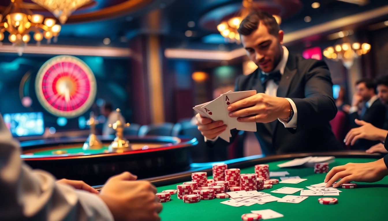 Engaged players strategizing at a shbet casino table amidst a vibrant atmosphere.
