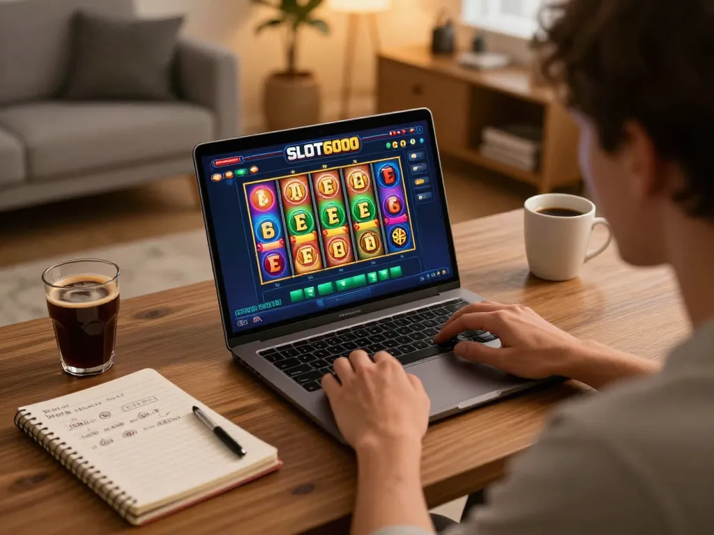 Engaging online gameplay with SLOT6000 on screen showcasing vibrant reels and potential wins