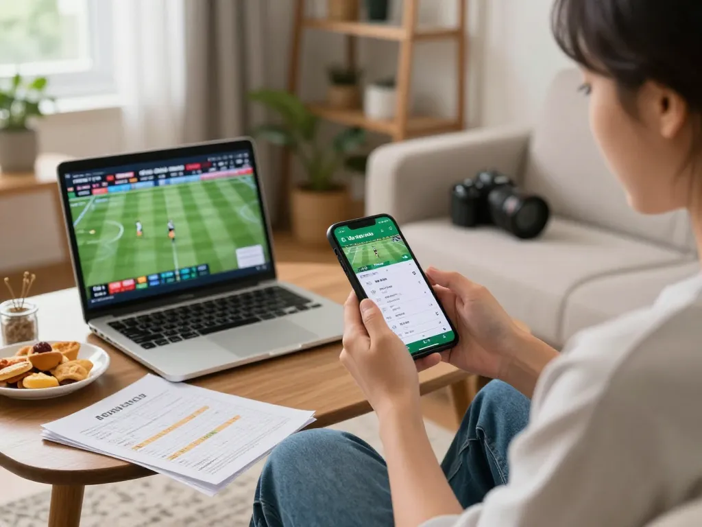 Engaging sports betting moment with Kèo nhà cái app on smartphone, showcasing strategic mobile gaming