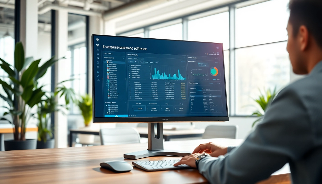Engage with enterprise assistant software displayed on a modern workspace screen.
