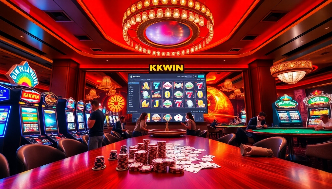 Kkwin online casino showcasing vibrant gameplay with poker tables, slots, and thrilling action.