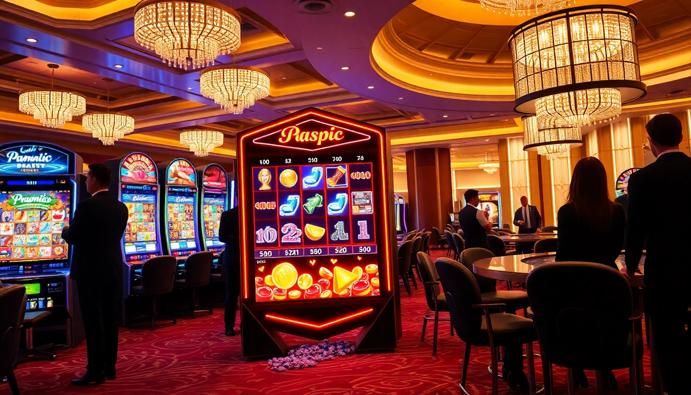 Players enjoying a vibrant pragmatic slot machine in a luxurious casino setting.