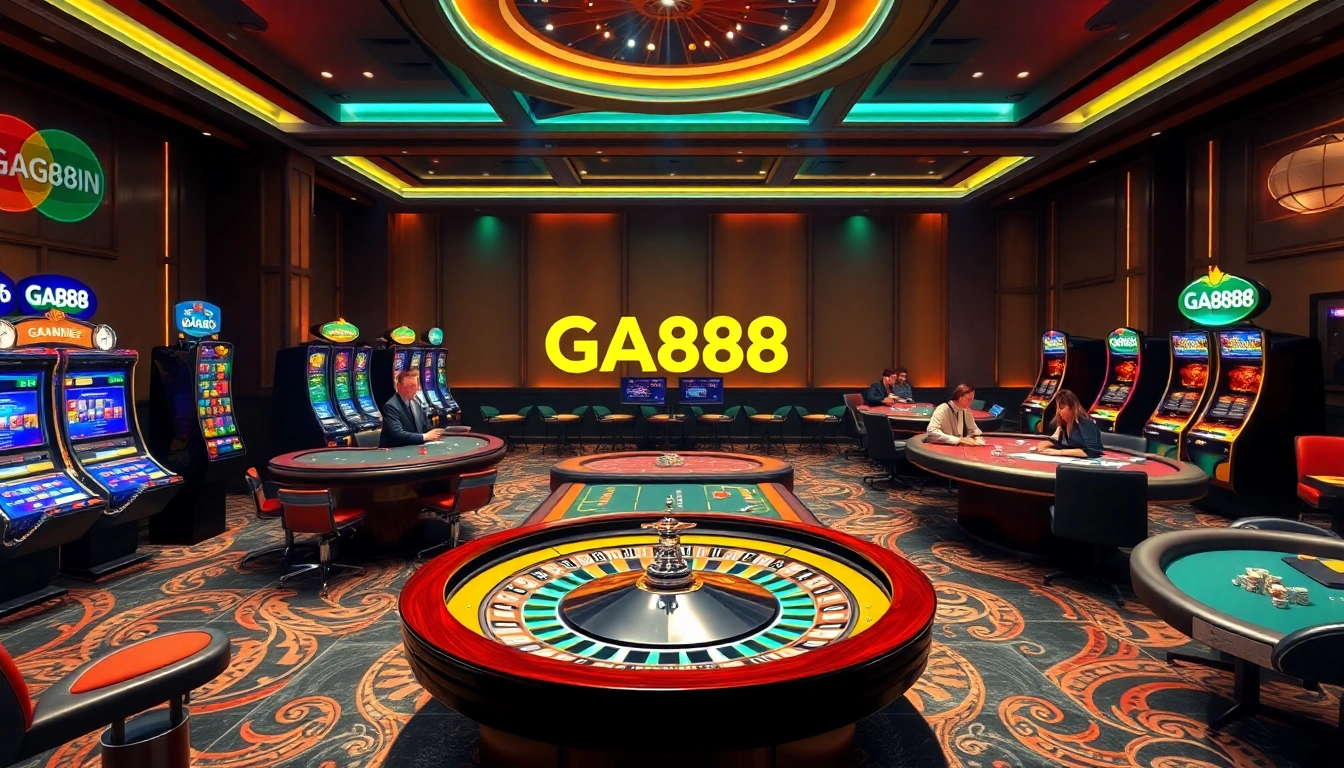 GA888 casino scene with roulette table and vibrant gameplay atmosphere.