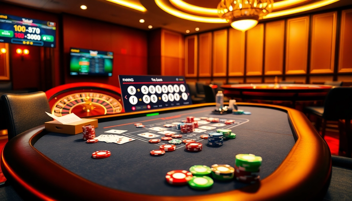 Permainan Togel Sumo ditampilkan pada antarmuka kasino mewah, menampilkan chip poker yang berwarna-warni dan sebuah roda roulette.