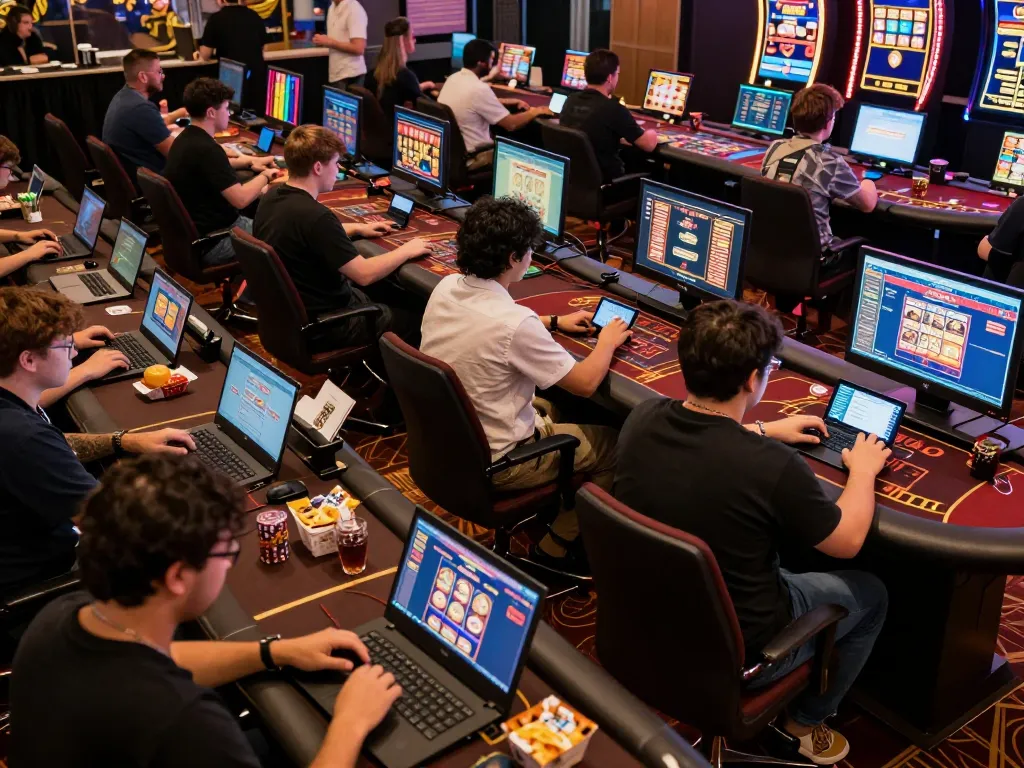 Play online casino games at open88 with players engaging in live dealer and slot games on their devices.