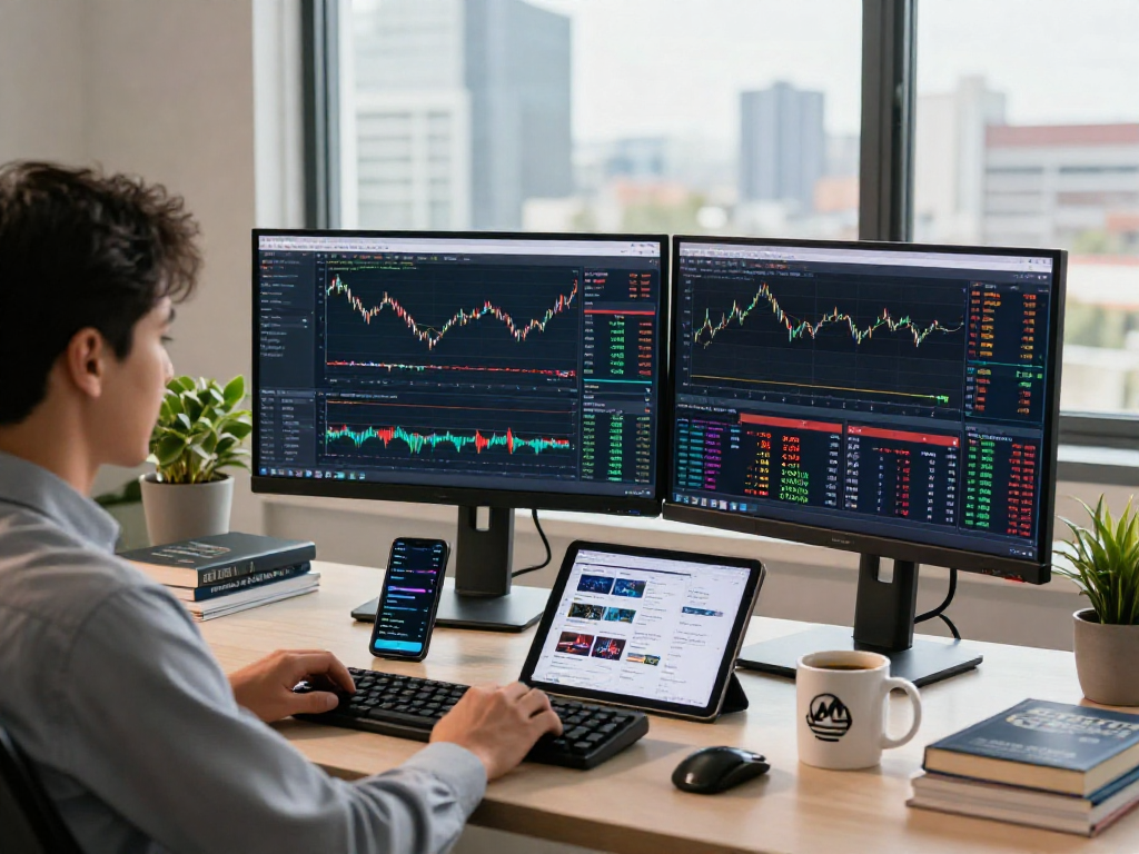 Dynamic trading workspace using TradingView interface with live charts and financial analysis tools.