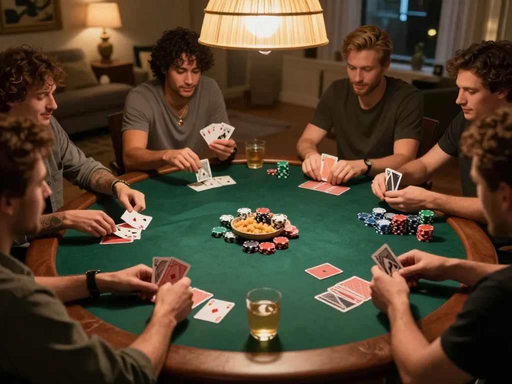 Players enjoying a poker night at home with BK33 gaming interactions and a cozy atmosphere.