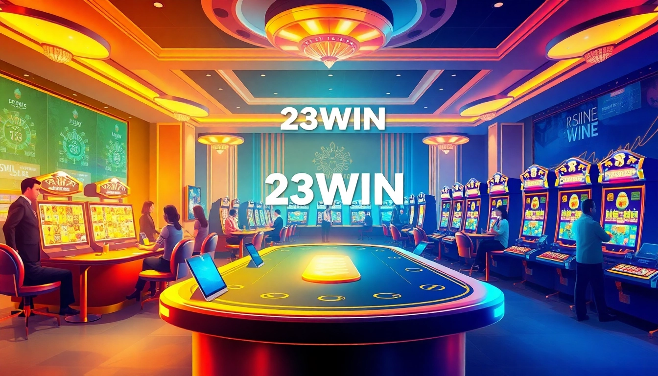 Experience the excitement of 23WIN with live casino dealers and interactive slot games in a vibrant atmosphere.
