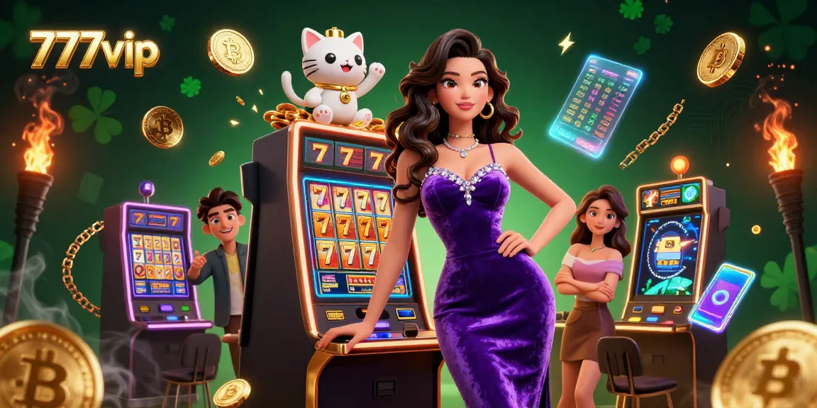 Play and win big with 777vip at a vibrant online casino featuring a glamorous woman and fortune cat.