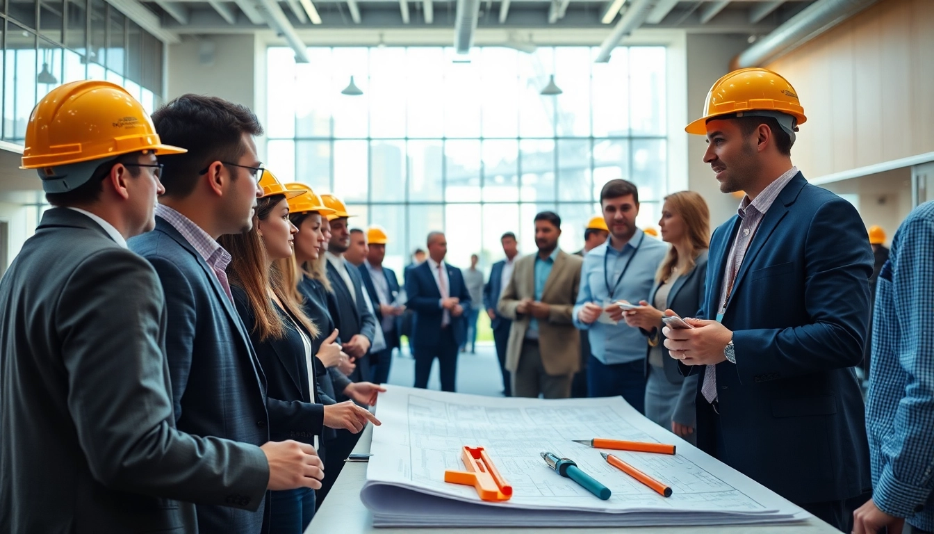 Engaged members of a construction association networking at a vibrant event.