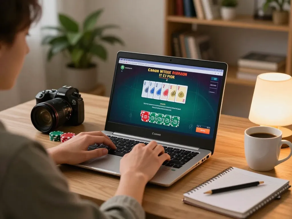Engaging in responsible gaming at the best widget store with a cozy online setup for casino gameplay.