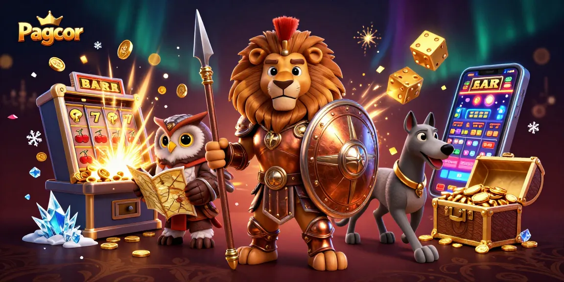 Engage with Pagcor's thrilling online casino experience featuring a vibrant 3D illustrated scene.