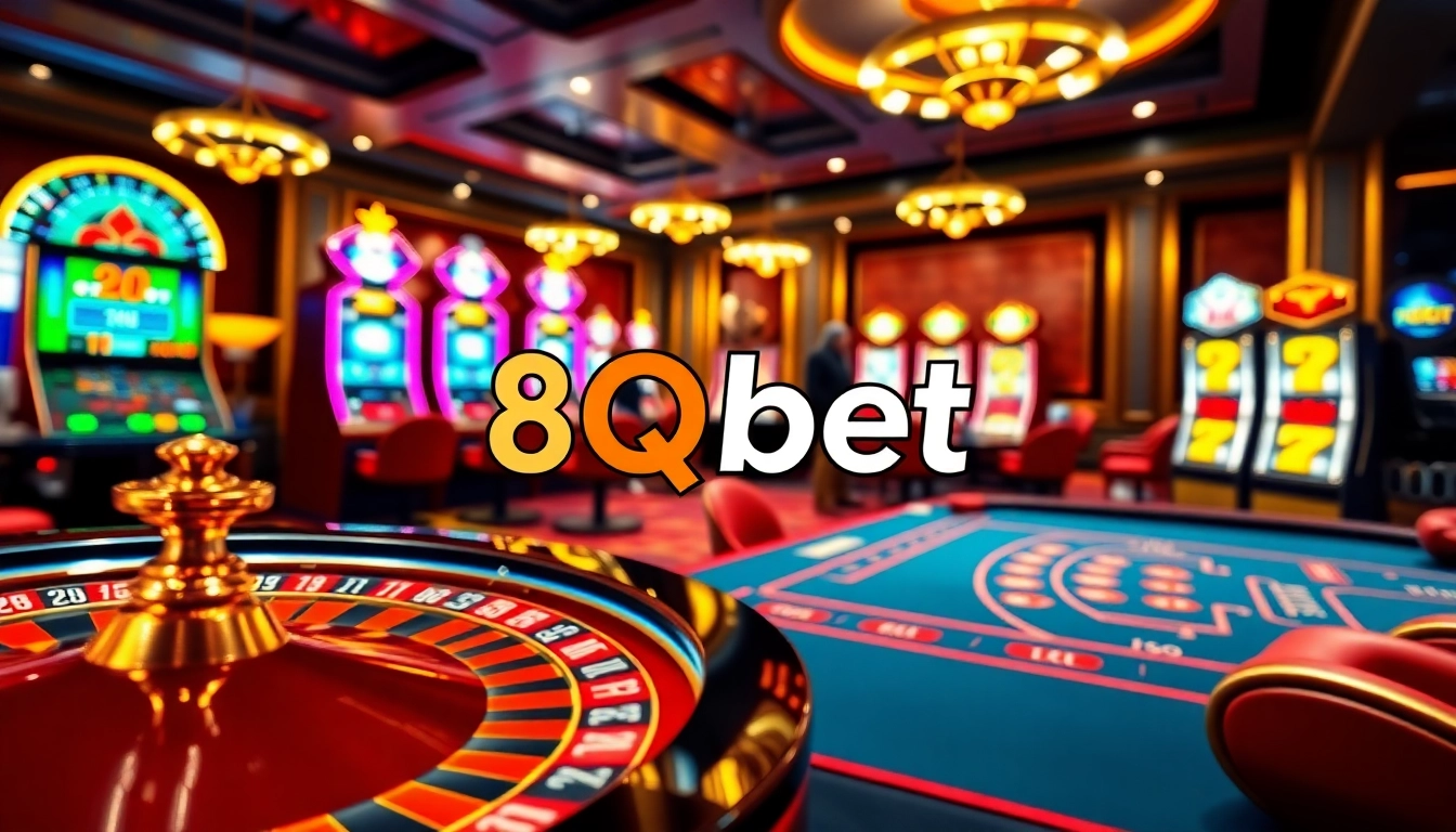 Experience the thrill of winning at 8qbet's online casino games with bright slot machines and poker tables.