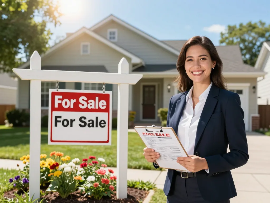 Sell house without repairs: Real estate agent in front of inviting home showcasing property without renovations.