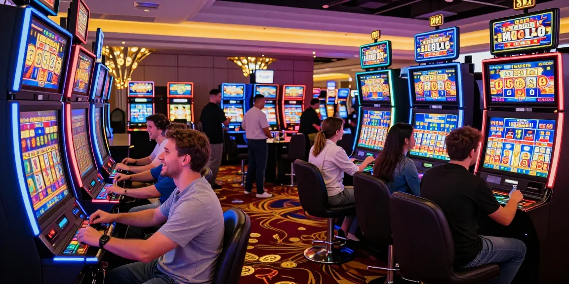 Celebration of slot gacor excitement on a vibrant casino floor with players enjoying their wins and colorful machines.