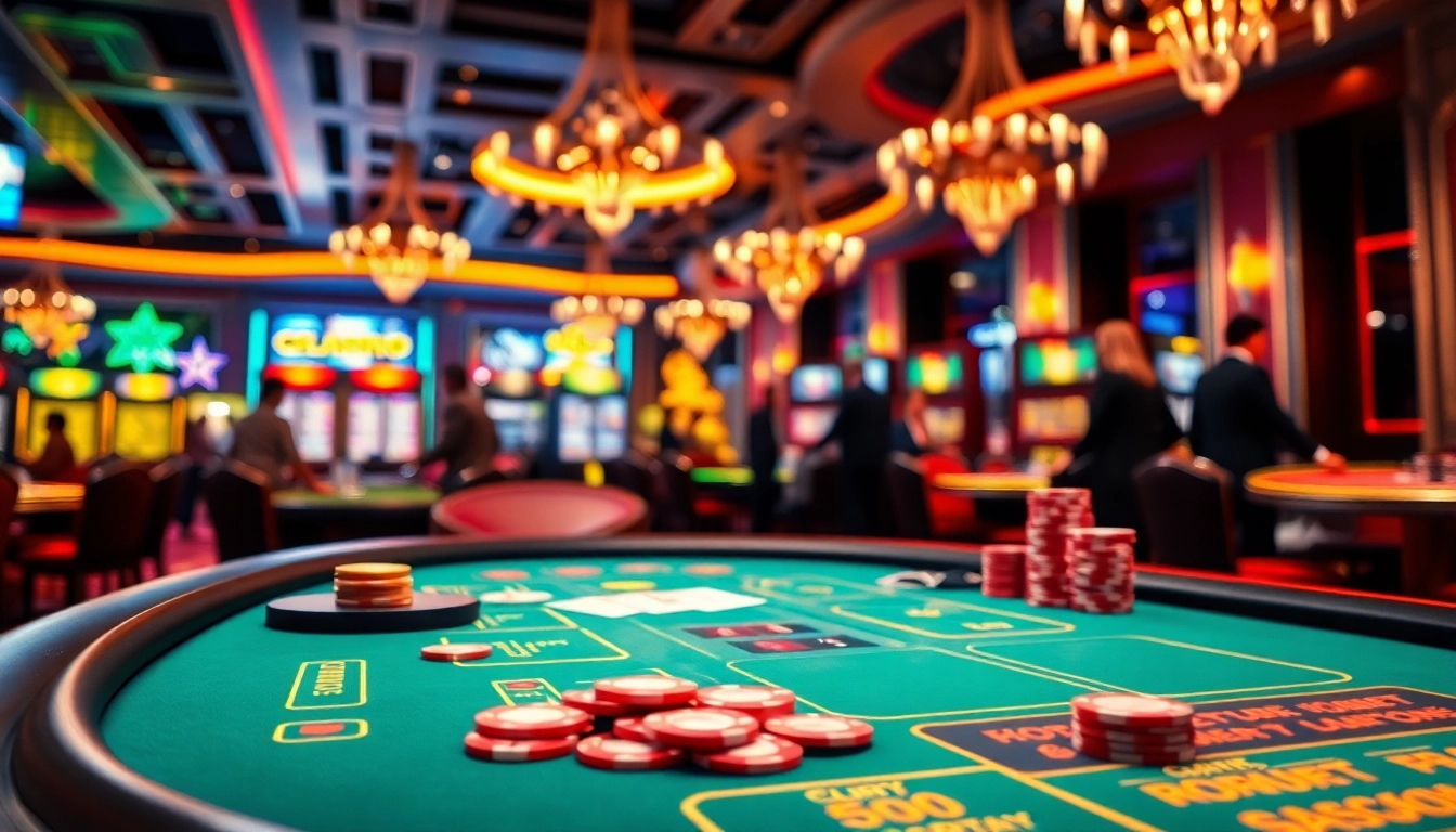 Erlebe neue casino bonus ohne einzahlung an einem lebhaften Blackjack-Tisch mit bunten Jetons und Karten.