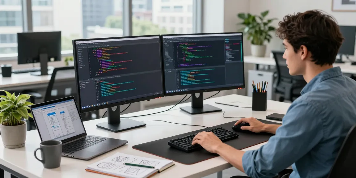 Dynamic coding workspace illustrating the creativity behind 纸飞机中文版官网 development in a modern office setting.
