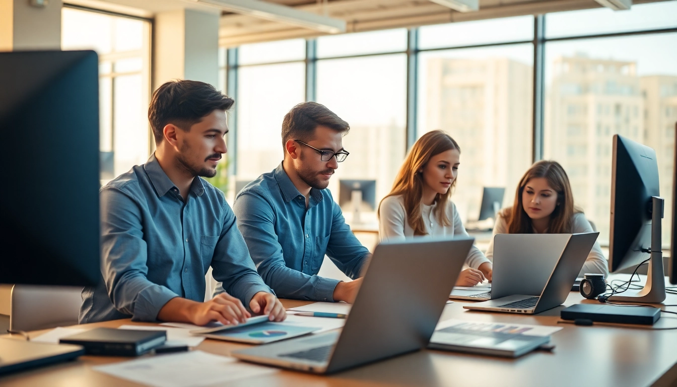 Streamlined workspace showcasing managed IT services near me with a diverse team collaborating effectively.
